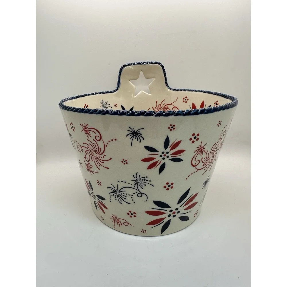 Temp-Tations 2 qt Mixing Bowl FIREWORK Patriotic Red White Blue July 4th Ceramic